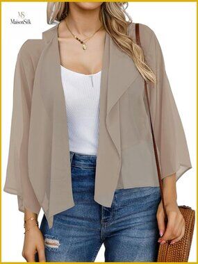 Lightweight Chiffon Shrug Cardigan with Puff Sleeves for Summer